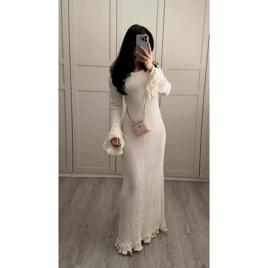 "White Elegance" Langarm Maxikleid